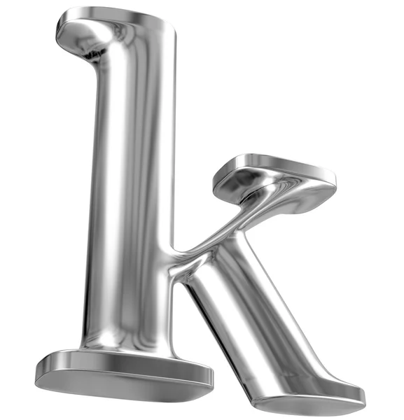 Letra minúscula de metal k do alfabeto cromado sólido — Fotografia de Stock