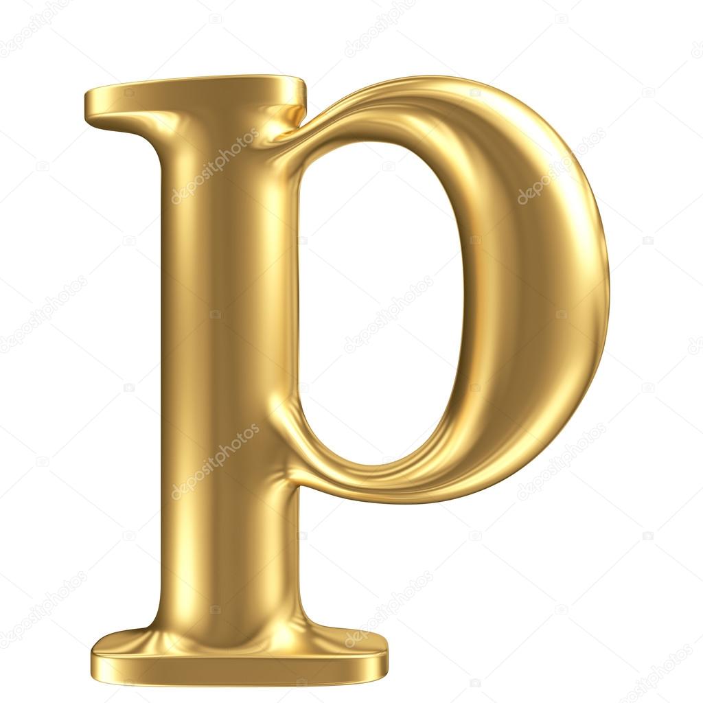Golden matt lowercase letter p, jewellery font collection Stock ...