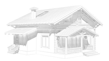 Ahşap ahşap ev. 3D model oluşturma. yalıtım beyaz arka