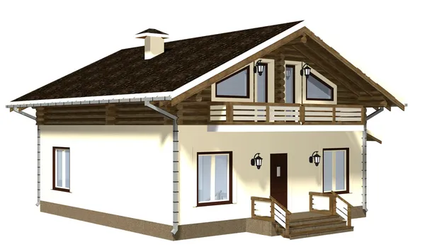 木木材的房子。3d 模型呈现。白背上隔离 — 图库照片