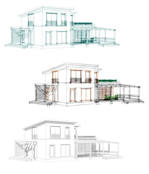 The project of residential house. 3D image. — Stock Photo, Image
