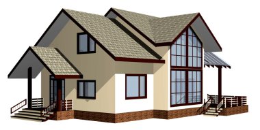 Ahşap ahşap ev. 3D model oluşturma. yalıtım beyaz arka