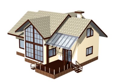 Ahşap ahşap ev. 3D model oluşturma. yalıtım beyaz arka