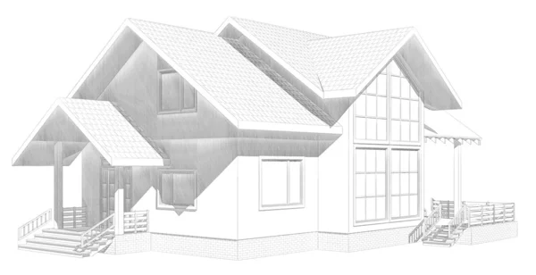Дом из дерева. 3D модель рендеринга. Изоляция на белой спине — стоковое фото