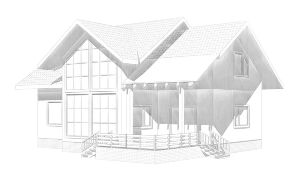 Casa in legno. Rendering modello 3d. Isolamento su schiena bianca — Foto Stock