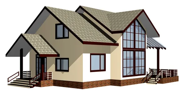 Haus aus Holz. 3D-Modell rendern. Isolation auf weißem Rücken Stockfoto