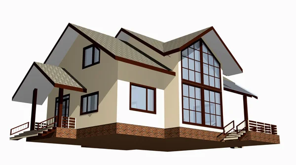 Haus aus Holz. 3D-Modell rendern. Isolation auf weißem Rücken Stockbild