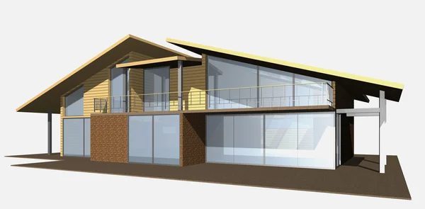 나무 목재 하우스입니다. 3d 모델을 렌더링 합니다. 흰색 뒷면에 격리 — 스톡 사진