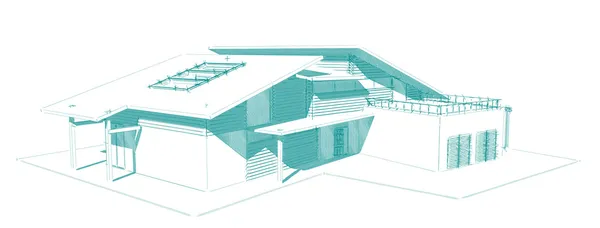 Casa in legno. Rendering modello 3d. Isolamento su schiena bianca — Foto Stock