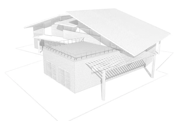 Maison en bois. rendu du modèle 3d. Isolation sur le dos blanc — Photo