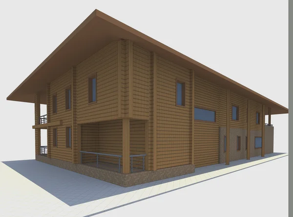 Σπίτι ξύλινο ξυλείας. 3D μοντέλο καθιστούν. απομόνωση στην άσπρη πλάτη — Φωτογραφία Αρχείου