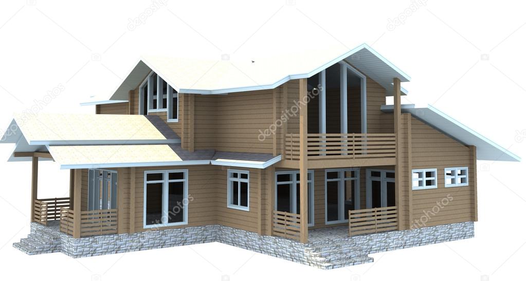 House of wooden timber. 3d model render. Isolation on white back