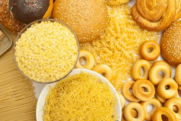 Assortment of baked bread and pasta — Stock Photo, Image