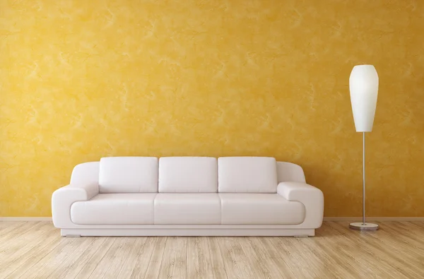 Turuncu sıva duvar iç bir odada beyaz kanepe