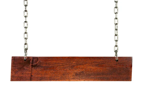 Wooden sign on the chains. with clipping path. — Stock Photo, Image