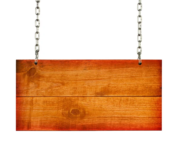 Wooden sign on the chains. with clipping path. — Stock Photo, Image