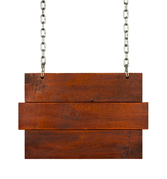 Wooden sign on the chains. with clipping path. — Stock Photo, Image