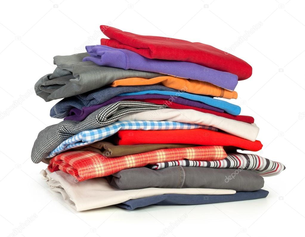 Stacks of colorfull clothes on white background — Stock ...