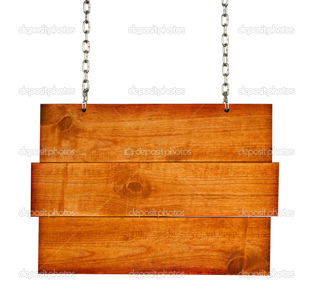 Wooden sign on the chains. with clipping path.
