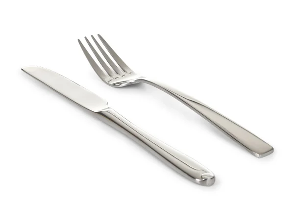 Vidlička a nůž, izolované na bílém — Stock fotografie