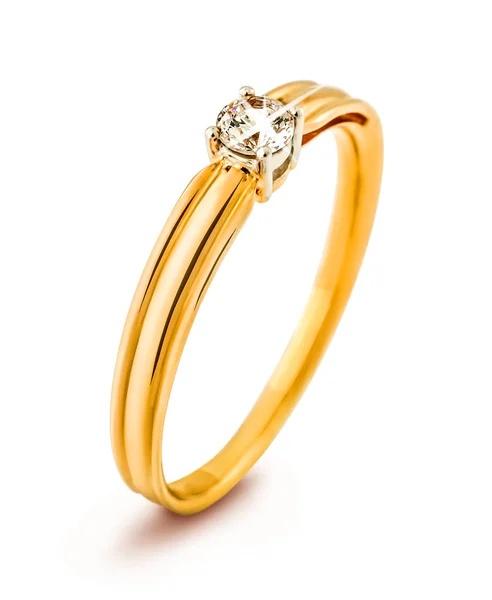 Snubní prsten s diamantem na bílém pozadí. znamení lásky — Stock fotografie