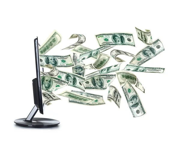 Money dollars from monitor — Stock Photo, Image