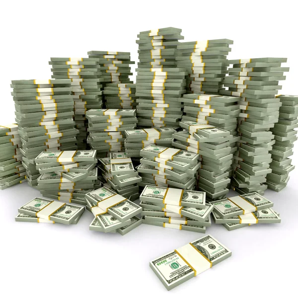 Beyaz arka plan üzerinde dolar yığını 3D çizimi