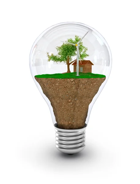 Eco energy metaphor - 3D lightbulb — Stock Photo, Image