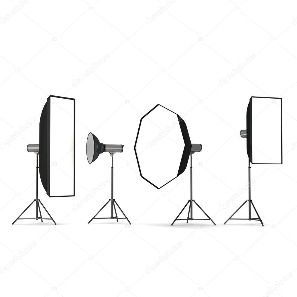 Selection of lighting equipment isolated on a white background