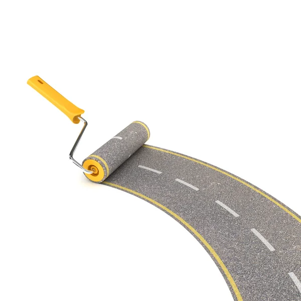 Roller brush paint road. 3d illustration — Stock Photo, Image