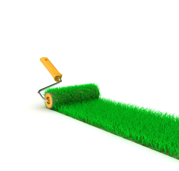 Walzenbürste mit Gras. 3d — Stockfoto