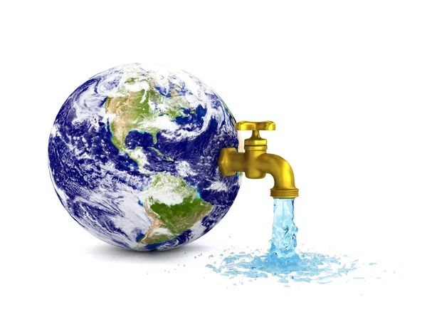 Wasserhahn tropft auf den Planeten Erde — Stockfoto