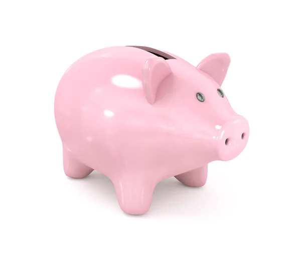 Piggy bank met munt, wit — Stockfoto