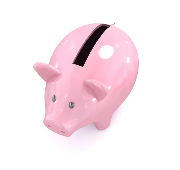 Piggy bank with coin, on white — Stock Photo, Image