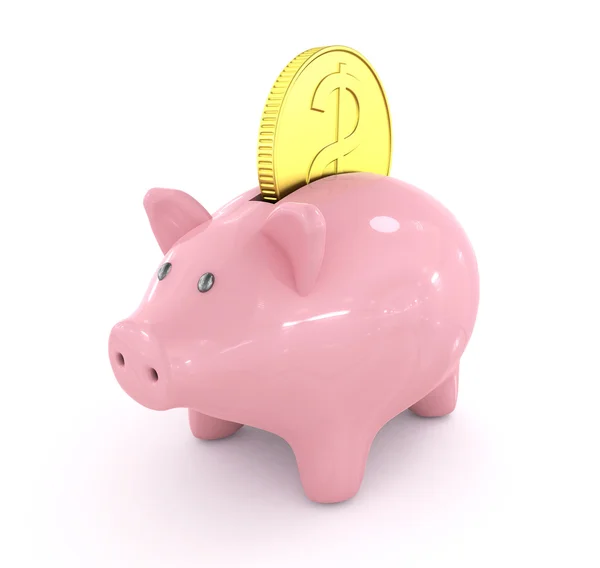 Piggy bank met munt, wit — Stockfoto