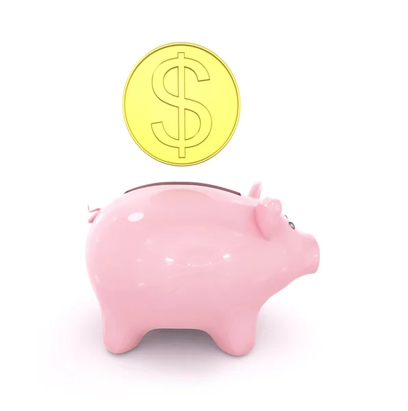 Piggy bank dengan koin, di atas putih — Stok Foto