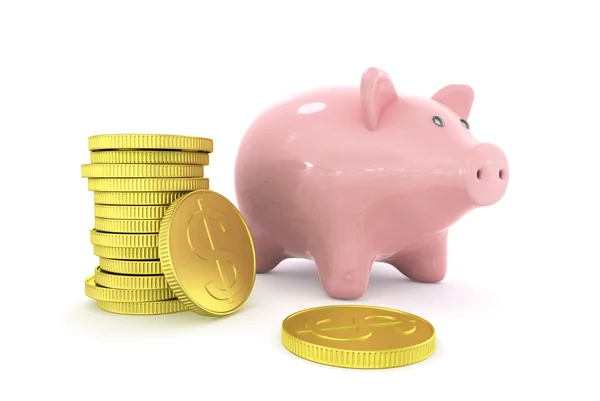 Piggy bank met munt, wit — Stockfoto