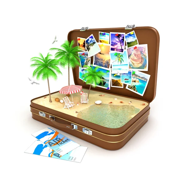 3d offener Reisekoffer — Stockfoto