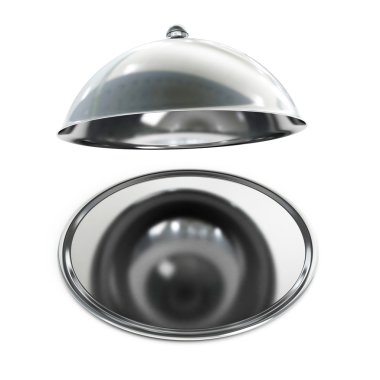 Restoran cloche açık kapak ve dolarlık banknotlar, 3d ile