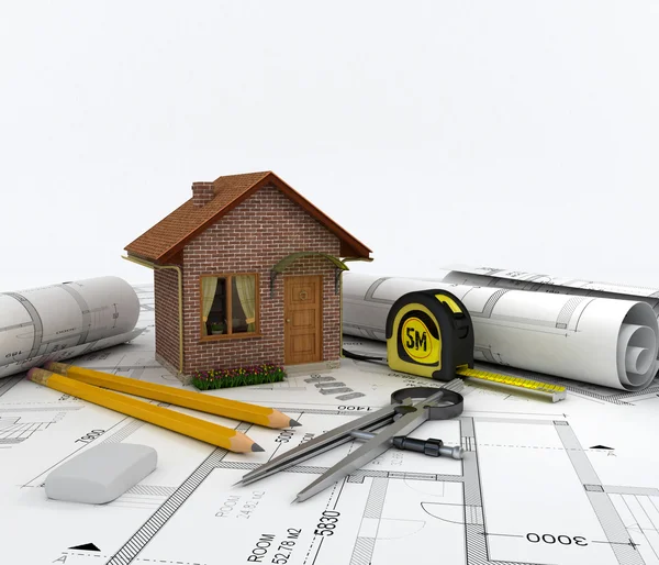 Construction plan in roll — Stock Photo, Image