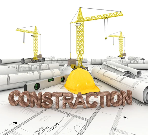 Construction plan in roll with scale and pencil — Stock Photo, Image