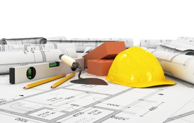 ölçek ve kalem ile rulo planında İnşaat