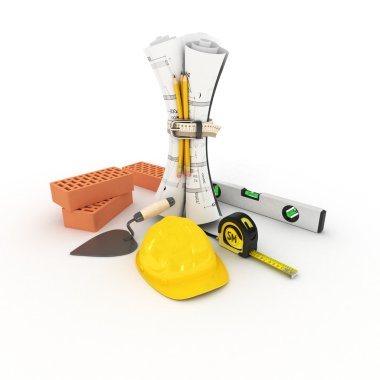 rulo üzerinde beyaz izole planında İnşaat