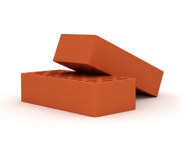 Tuğlalar, kask ve beyaz zemin üzerine mala. 3D