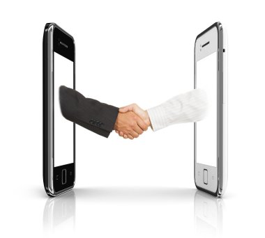 elleri boş ekran ile mobil akıllı telefon tutarak. beyaz izole.