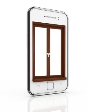 pencerenin içinde bir perde ile telefon