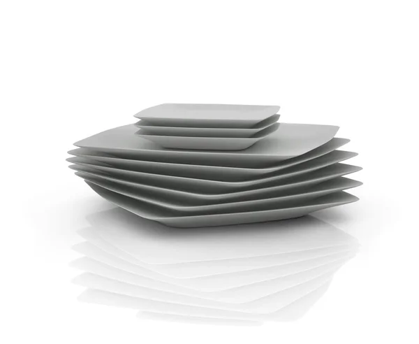 Cuencos, platos, tazas y vasos vacíos sobre fondo blanco — Foto de Stock