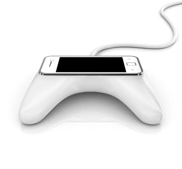 Концепція 3d для мобільних ігор - смартфон з ігровим автоматом — стокове фото