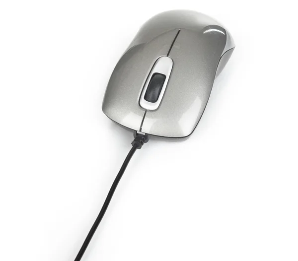 Mouse de computador com cabo sobre fundo branco — Fotografia de Stock