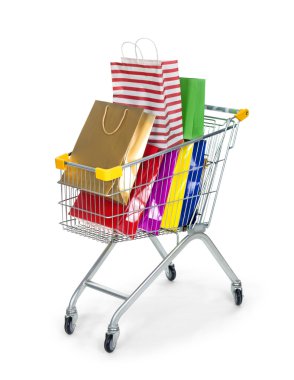 Noel hediyeleri ve alışveriş arabası içinde